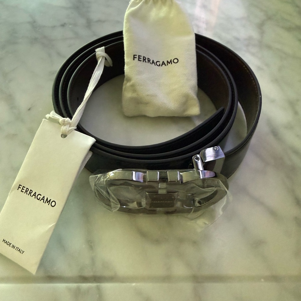 Salvatore Ferragamo Rich Brown Belt with Silver Buckle